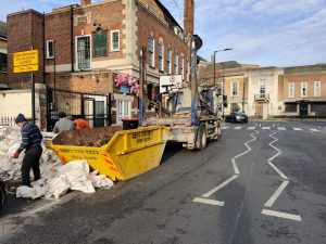 Skip on public roads, with permit